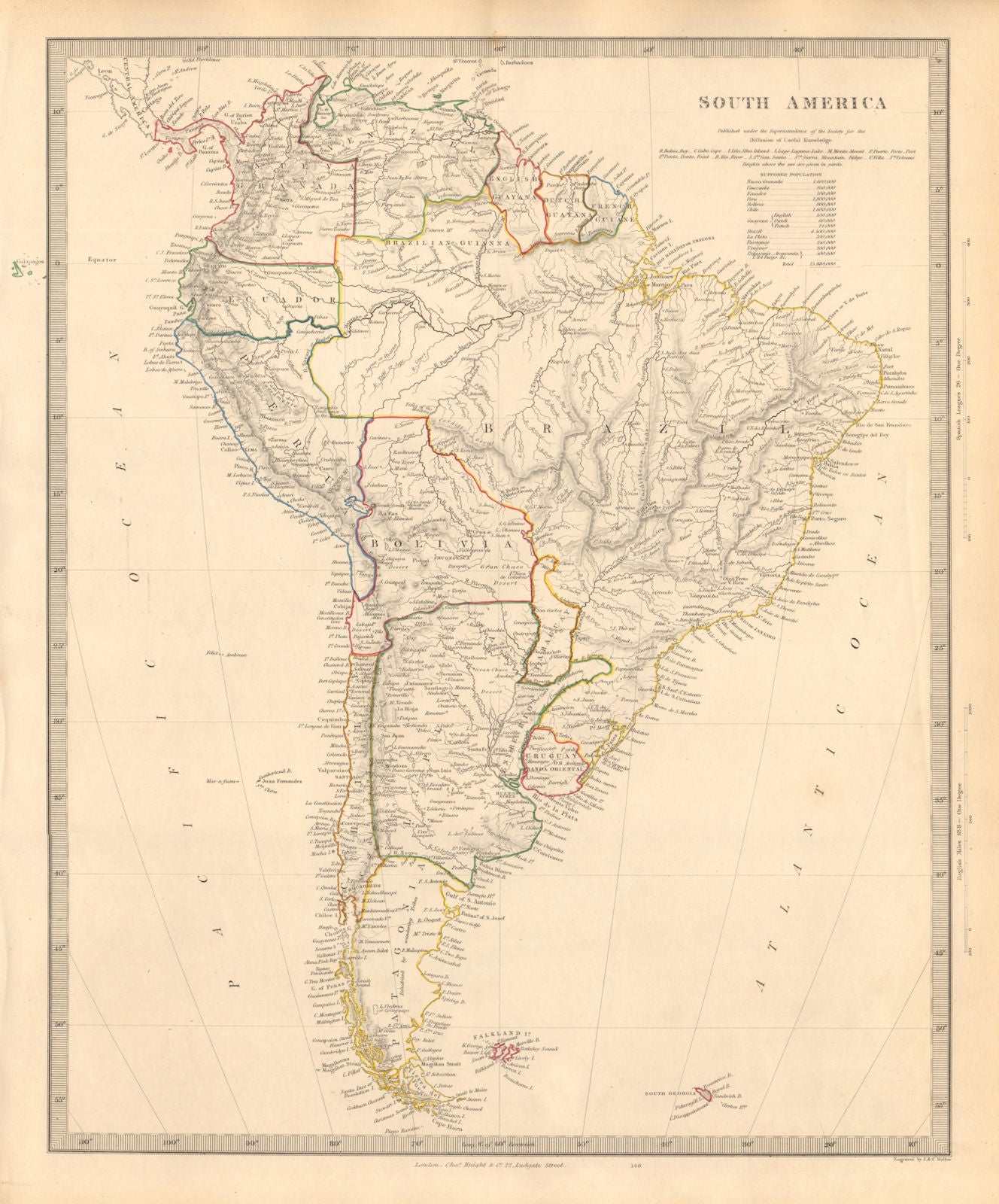SOUTH AMERICA. Brazil Peru Bolivia w/Litoral Patagonia La Plata. SDUK 1846 map